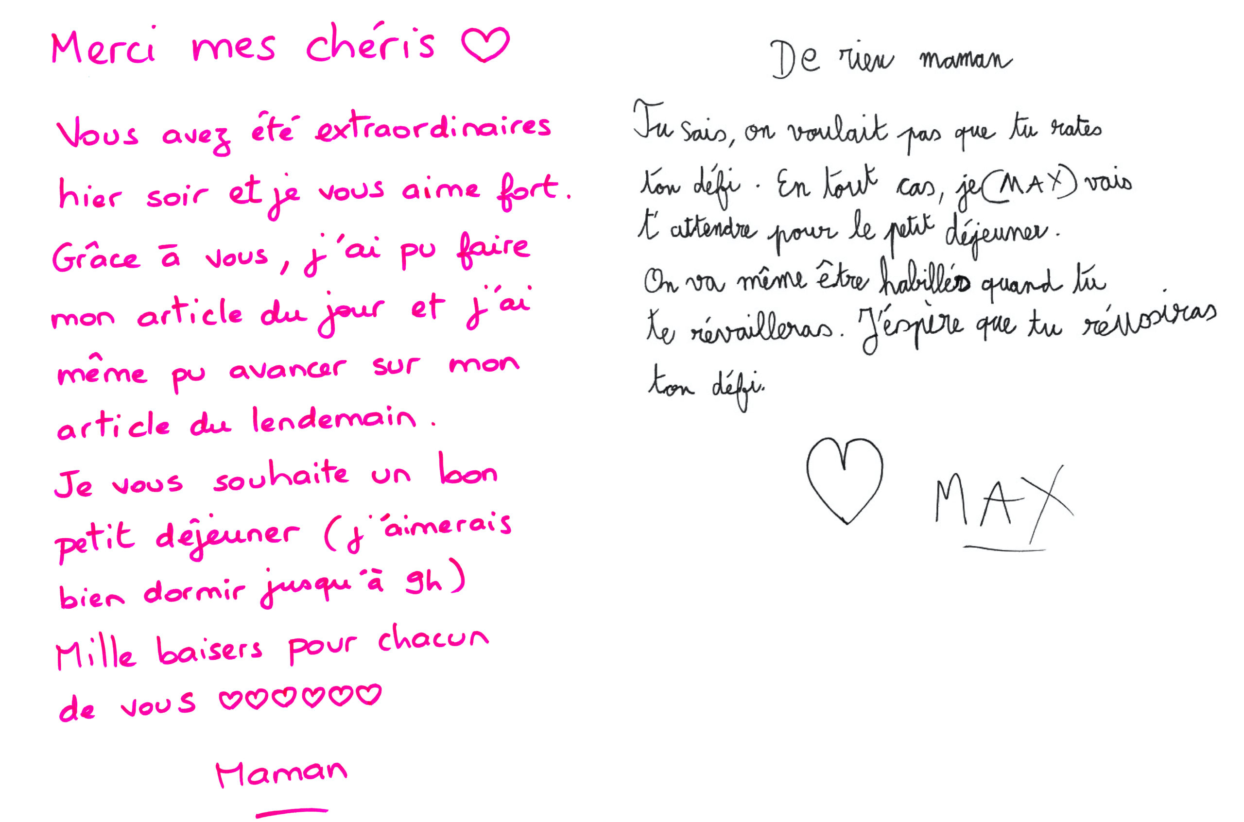 Messages échangés avec les enfants